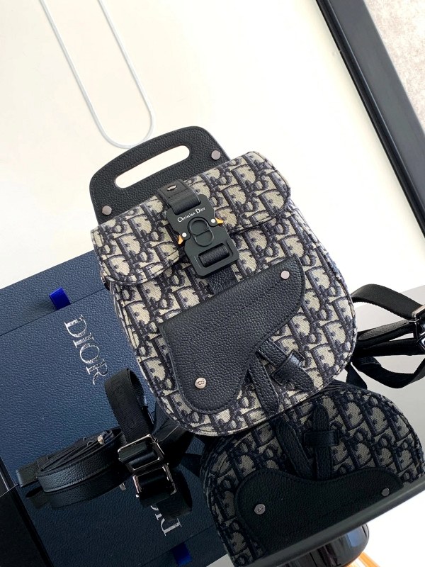 Dior Oblique Jacquard Mini Backpack in Navy with Black Grained Leather Trim