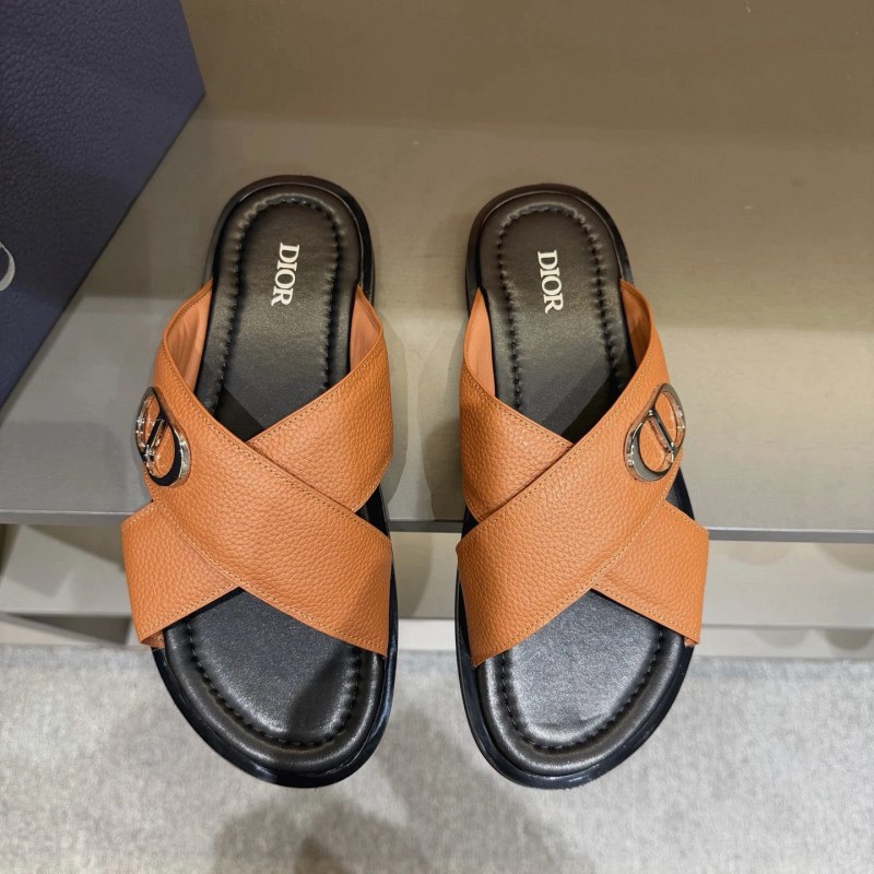 Dior Alias Slides in Grain Calf Leather with Oblique-Print Straps and a Diamond Logo