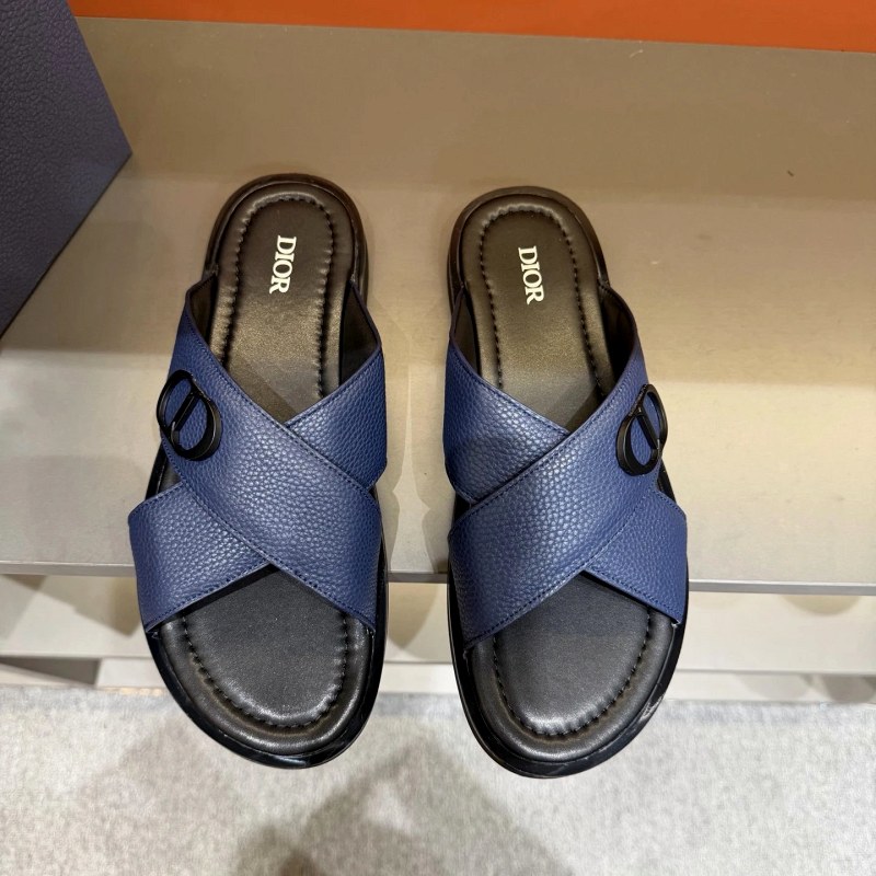 Dior Crisscross Slide with Oblique Print and Brass Diamond Emblem