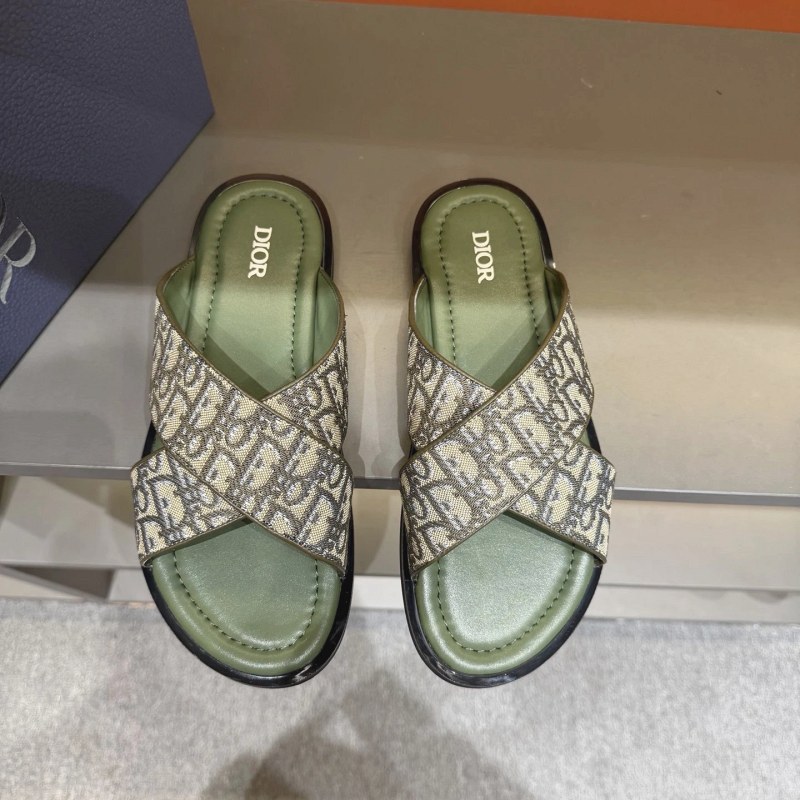 Dior Brown Alias Slides: Grain Calf Leather with Oblique-Print Crossed Straps