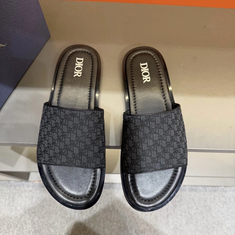Dior Alias Slides: Oblique-Print Cross-Strap Sandals with a Brass Diamond Logo