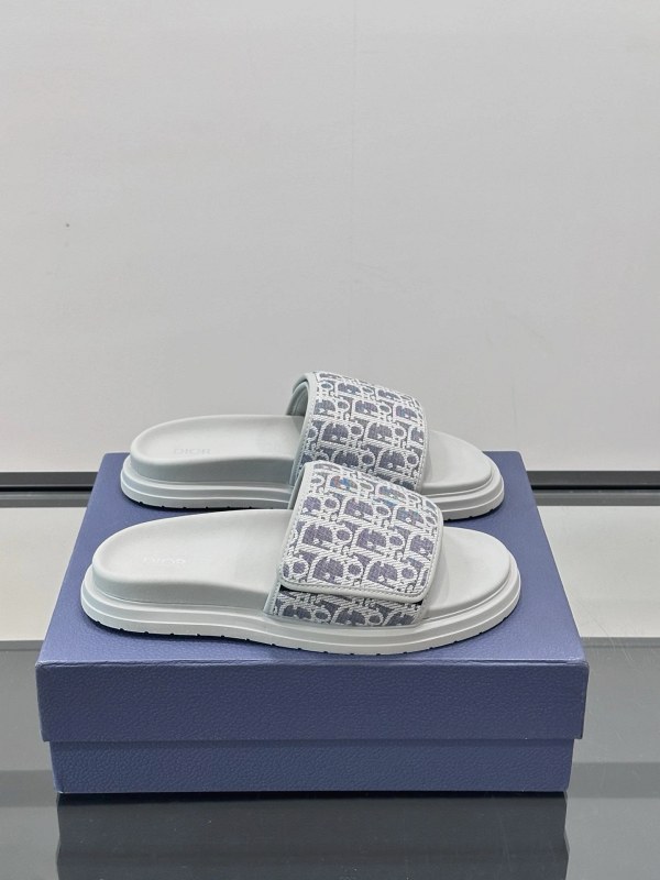Dior Slides in a Casual Velcro-Strap Build with Leather Upper and Molded TPU Sole