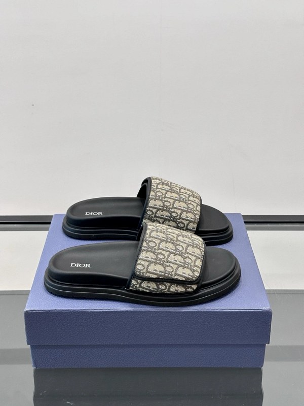Dior Black Velcro Slide Sandals With an Adjustable Strap and Leather-and-Sheepskin Spec