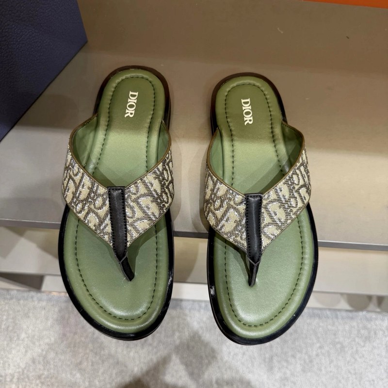 Dior Green Slides: Leather-Lined Crossed Straps with Diamond Hardware