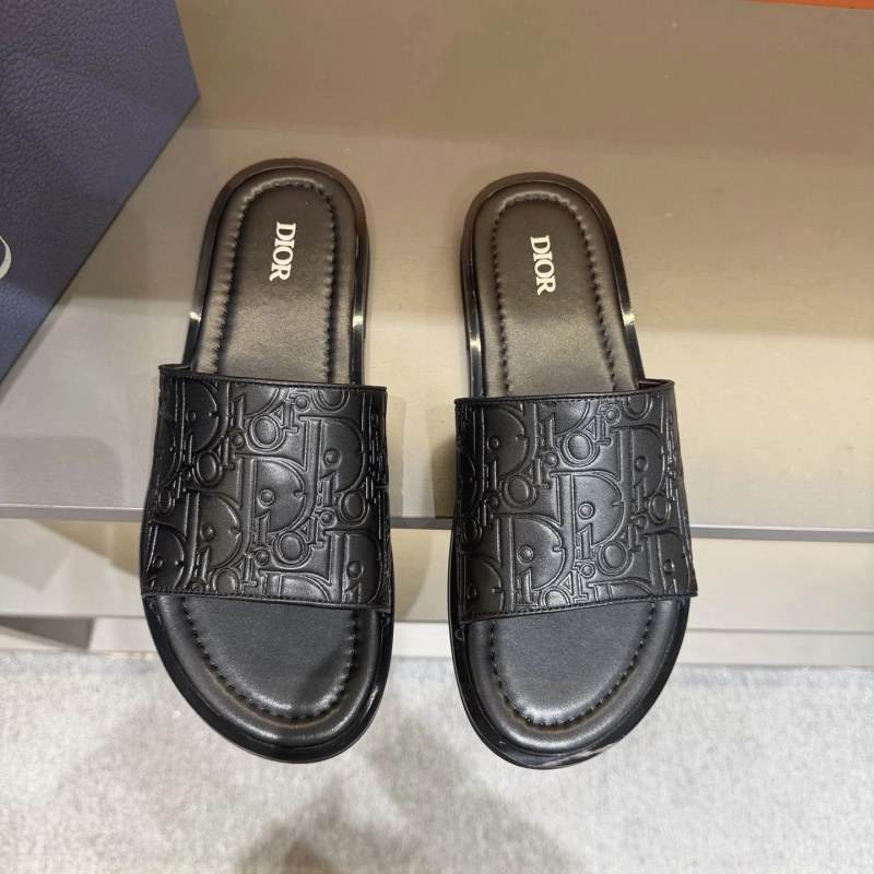Dior Alias Slides in Grained Calfskin with Oblique Print and Diamond Hardware