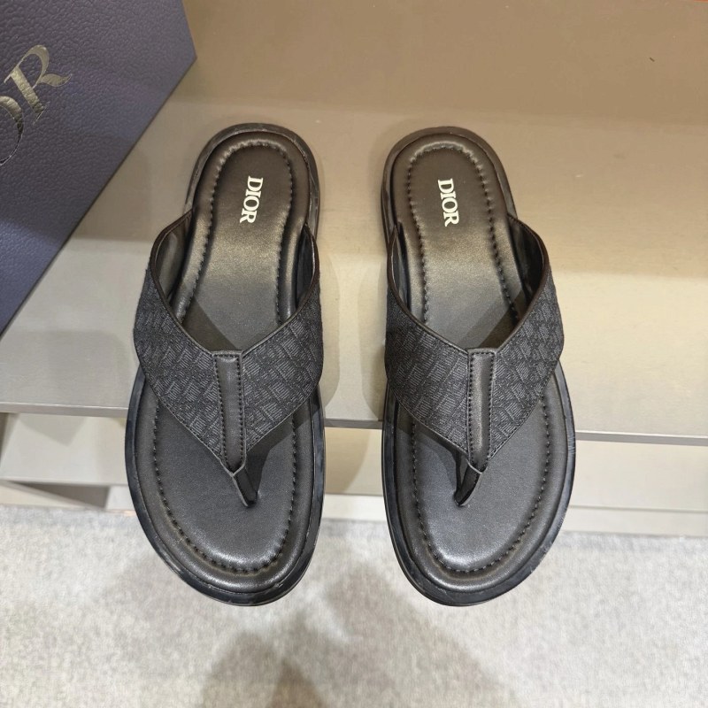 Dior Alias Slides in Grained Calfskin with Oblique-Print Straps and Diamond Hardware