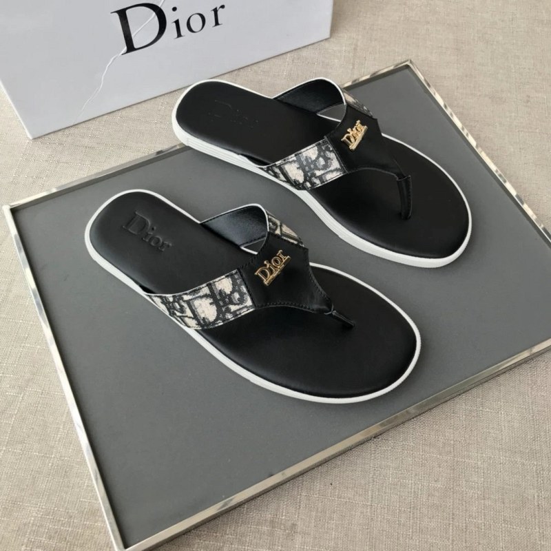 Dior Black Slides in a Casual Thong Style With Embossed Logo Upper