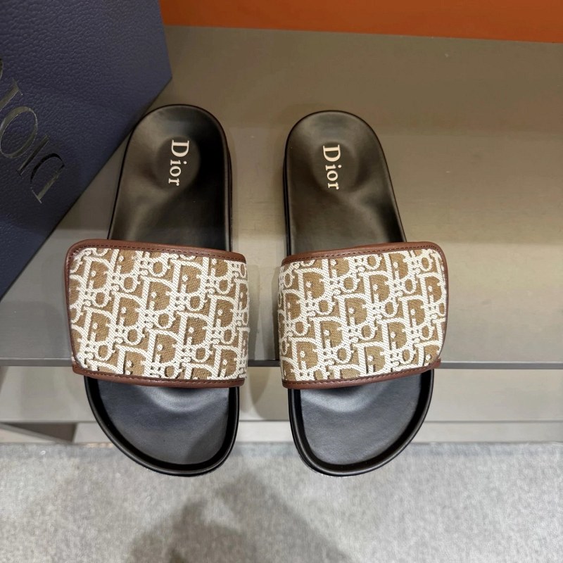 Dior Aqua Oblique Slides With an Adjustable Velcro Strap and Leather Lining