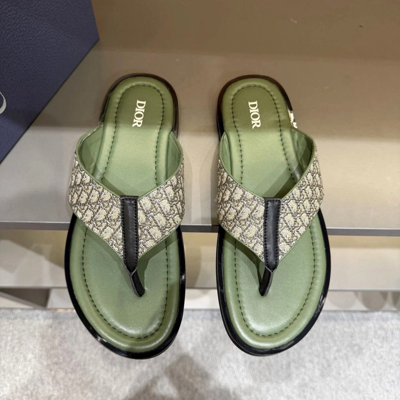 Dior Alias-Style Green Slide in Grain Calf Leather with Oblique-Print Detailing
