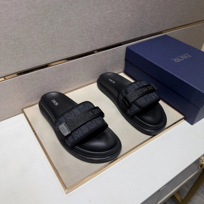 Dior Slides in a Dark Casual Build with a Multi-Material Upper and Leather Lining