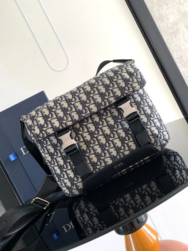 Dior-Listed Black Double-Buckle Bag With PVC Shell, Cowhide Lining and 8-Inch Device Sleeve