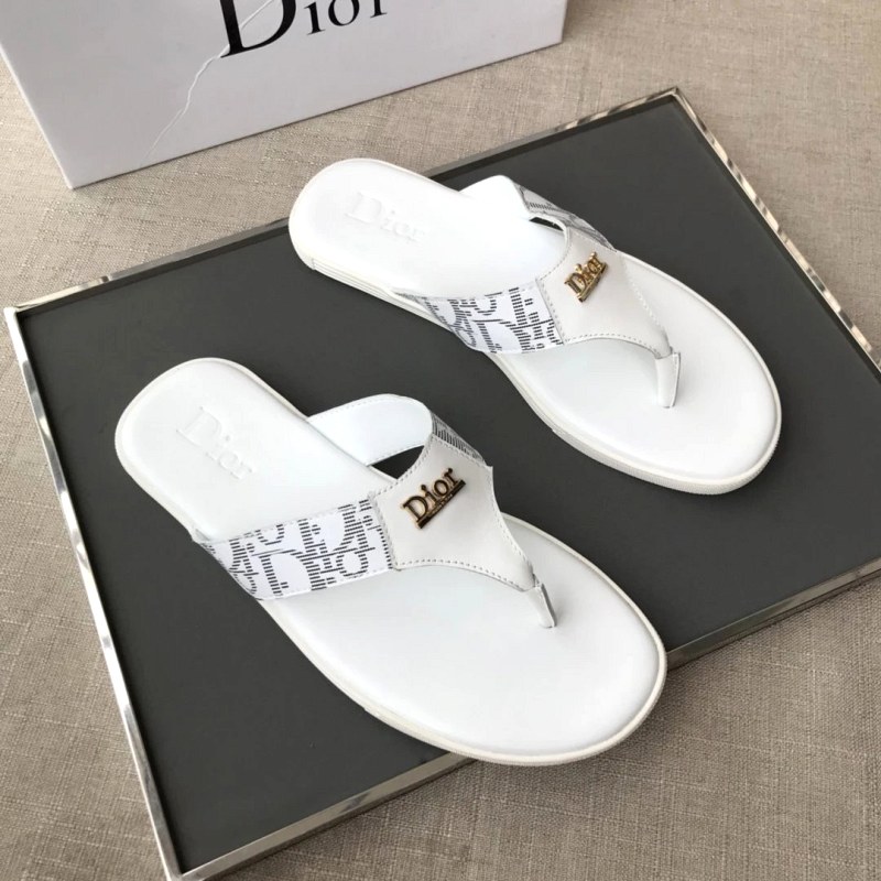 Dior White Slides With Embossed Logo Strap and Molded Rubber Sole