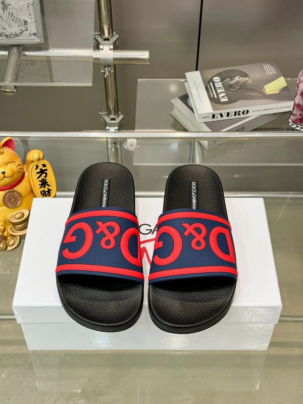 Dolce & Gabbana Black One-Strap Slides with Lettered Midsole and Leather Outsole