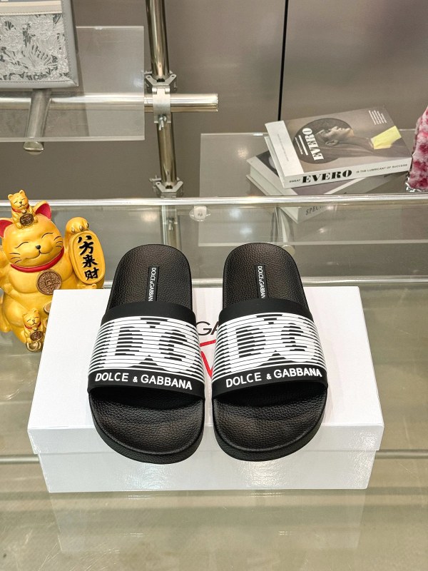 Dolce & Gabbana Gray One-Strap Slides with Lettering at the Strap and Outsole