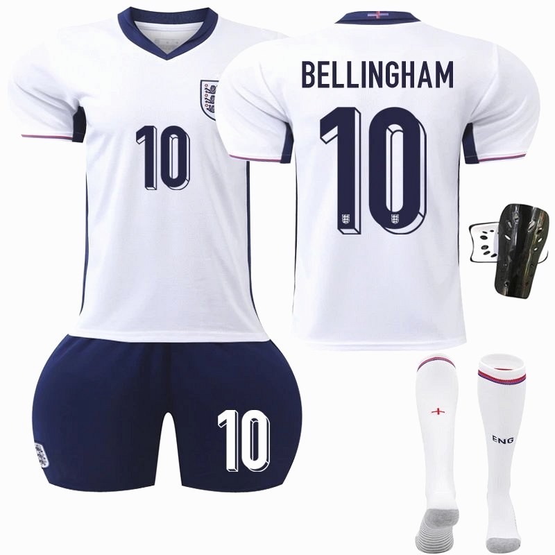 England White Retro-Style Football Shirt Sold as a Polyester Kids' Short Set with Sock and Guard Options