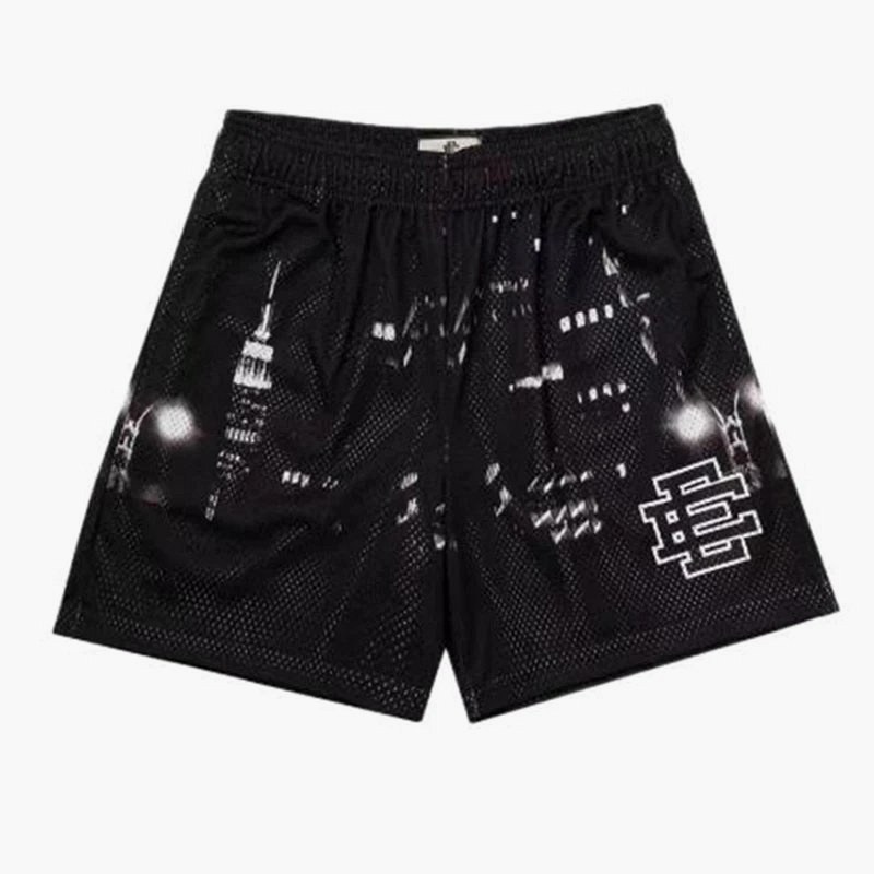Eric Emanuel Black Athletic Shorts: Printed Polyester Blend in Sizes S–6XL