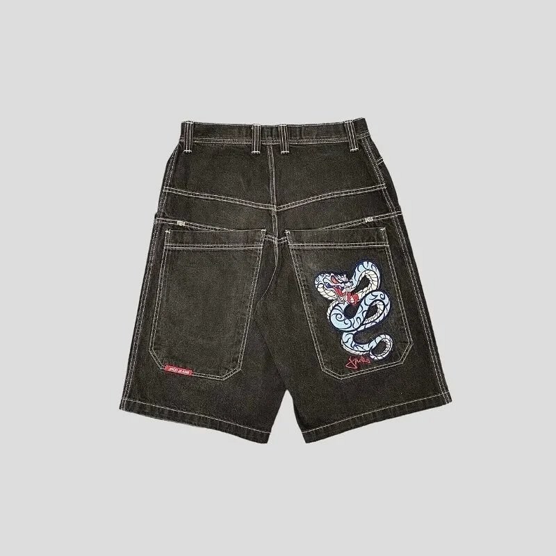 Evisu Black Denim Shorts: Non-Stretch Straight-Leg Cut, S–2XL, 19 Colour Codes