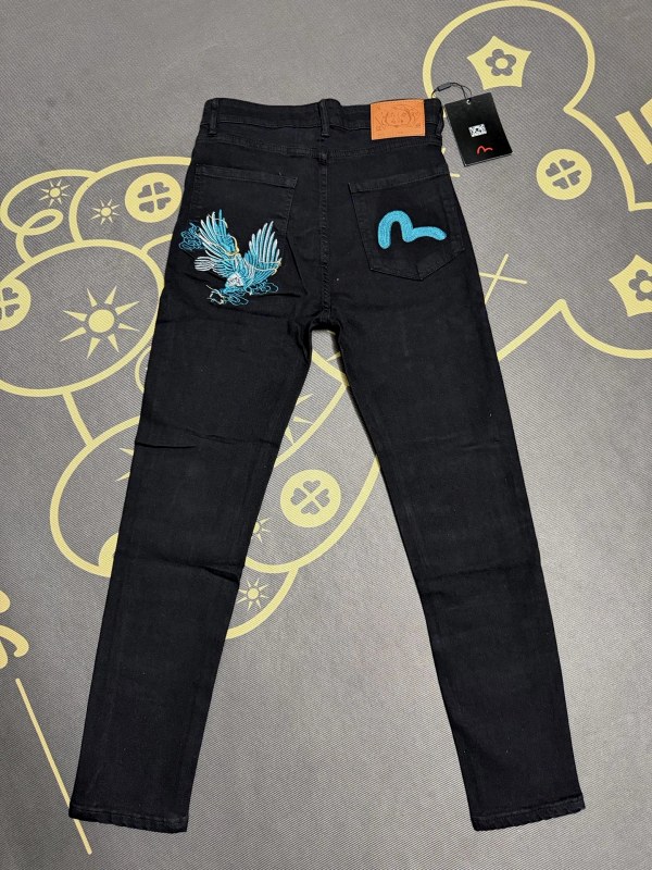 Evisu Black Jeans in Stretch Denim, Everyday Cut