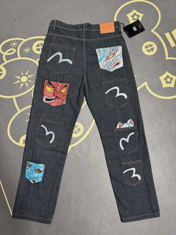 Evisu Blue Jeans in a Washed, Distressed Casual Cut, Unisex M–XXL