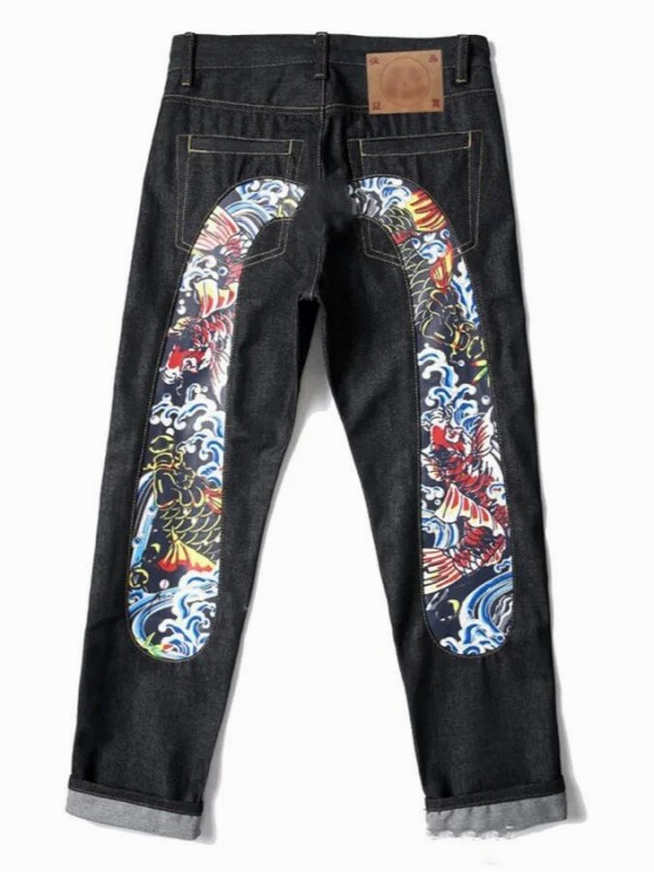 Evisu Black Denim Shorts in a Washed, Straight-Cut Cotton Style