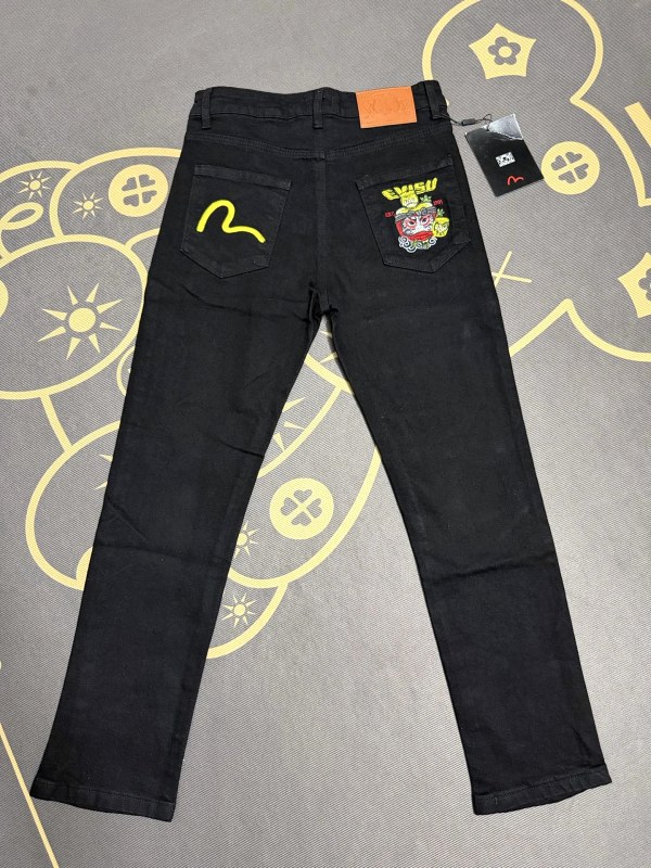 Evisu Black Stretch Denim Jeans with Embroidered Rear Detail