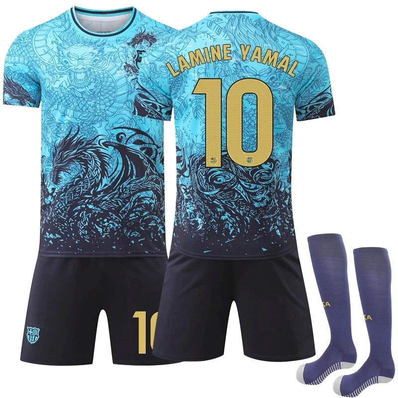 FC Barcelona Blue Retro-Style Football Jersey With Number, Messi, Yamal and Dragon-Motif Variants