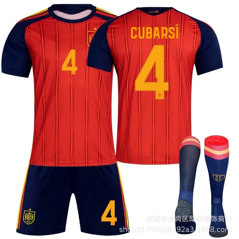 FC Barcelona retro-style red football jersey with numbered prints and sock bundles