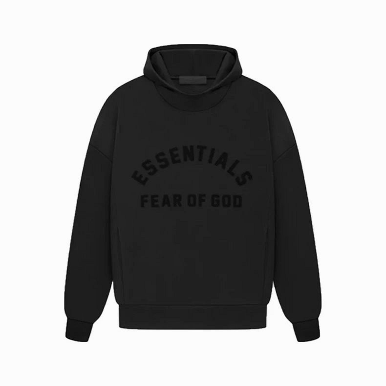 Fear of God Essentials Black Hoodie: 460 g Double-Yarn Fleece with a One-Piece Stand Collar