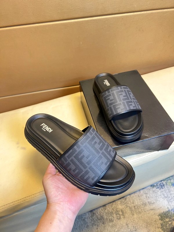 Fendi Black Slide With a Listed Italian Calf Leather Upper