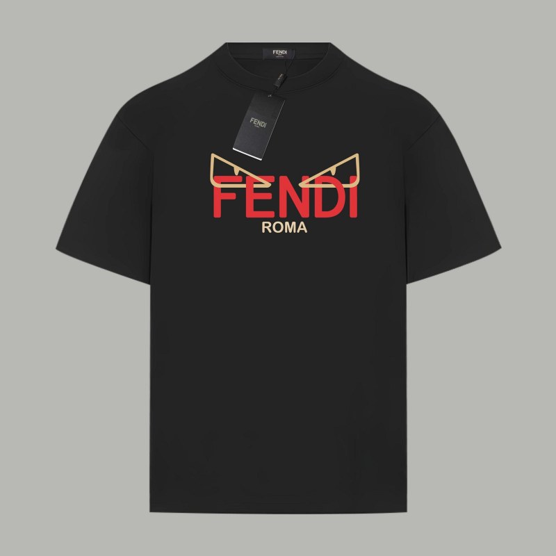 Fendi Black T-Shirt with Red Monster Print in Drop-Shoulder 280G Double-Yarn Cotton