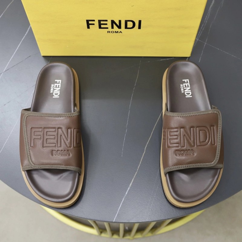 Fendi Brown Slides with the FENDI ROMA Strap in a Casual Summer Build