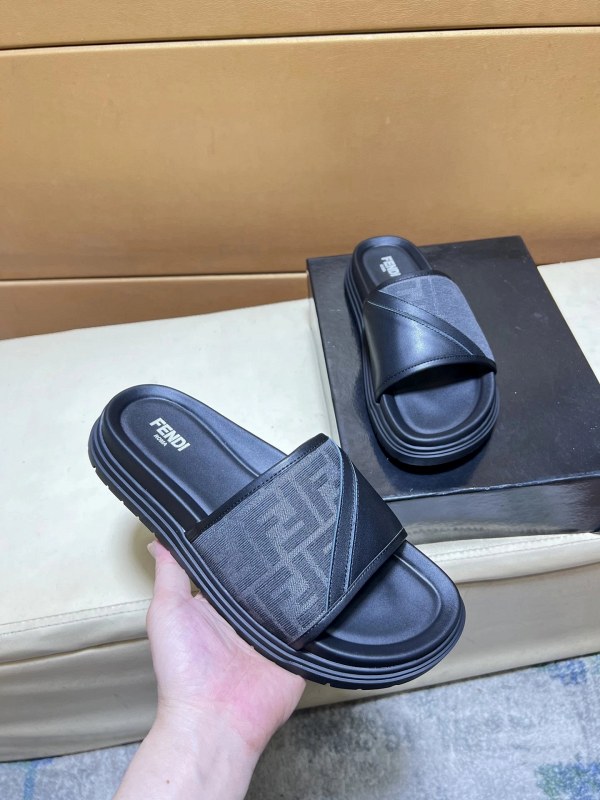 Fendi Black Casual Slides with a Leather Upper and Molded Sole