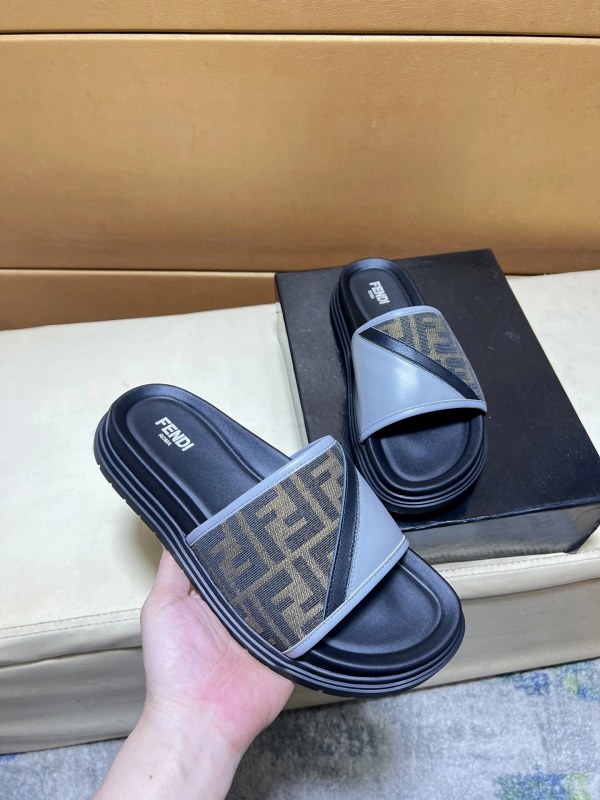 Fendi Black Slides With a Described Italian Leather Upper and Molded Sole