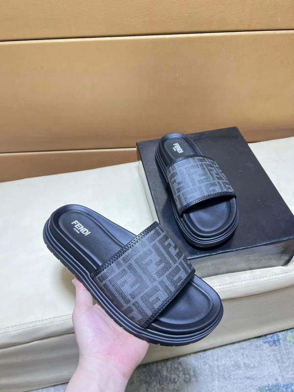 Fendi Black Slides: Leather-Upper Casual Slip-On in a Wide Size Run