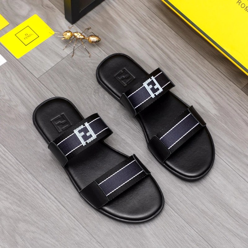 Fendi Black Slides in a Casual Slip-On Shape, Listed in a Wide Size Run