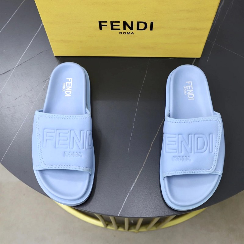 Fendi Blue Slides: A Casual Wide-Band Slide Listed in a Broad EU Size Run