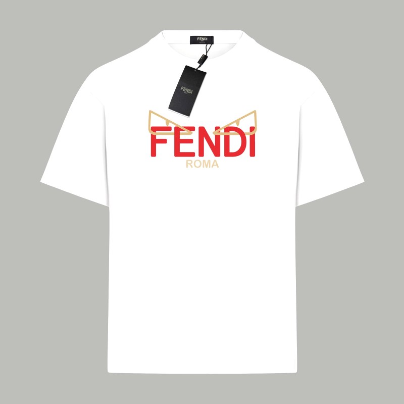 Fendi White Crewneck Tee with Red Monster Print in Listed 280g Double-Yarn Cotton