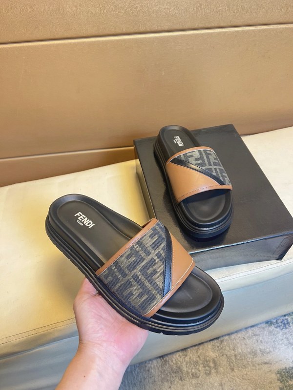 Fendi Brown Slides with a Stated Italian Calf-Leather Upper and Molded Sole