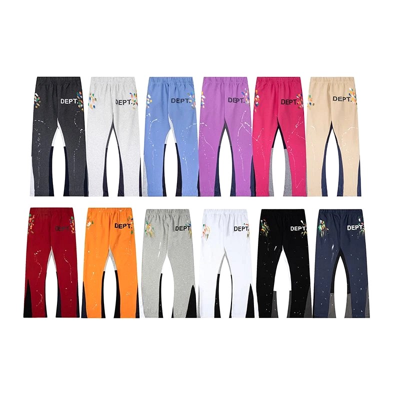 Gallery Dept paint-splatter flare sweatpants listed in a large coded colorway run