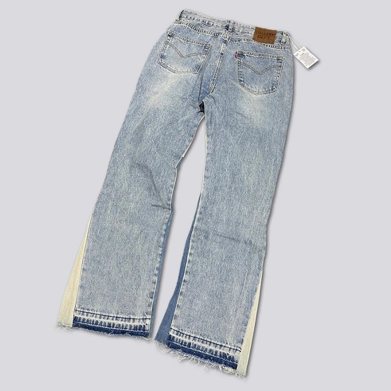 Gallery Dept gray washed flare jeans with patchwork seaming and slight stretch