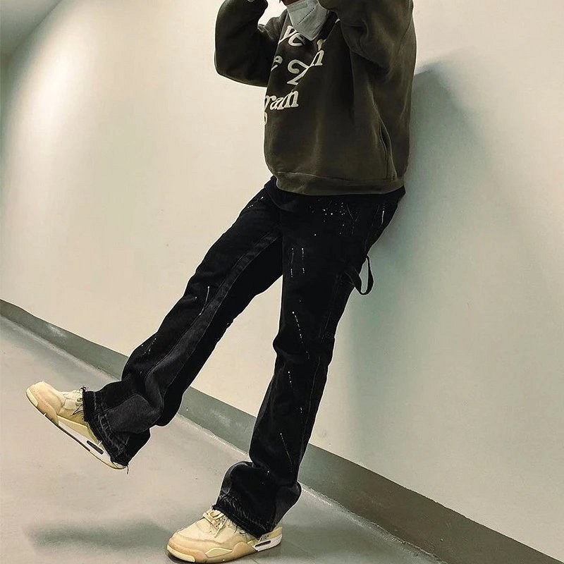 Gallery Dept Straight-Leg Cargo Pants in Washed Black Cotton With Hand-Painted Detailing