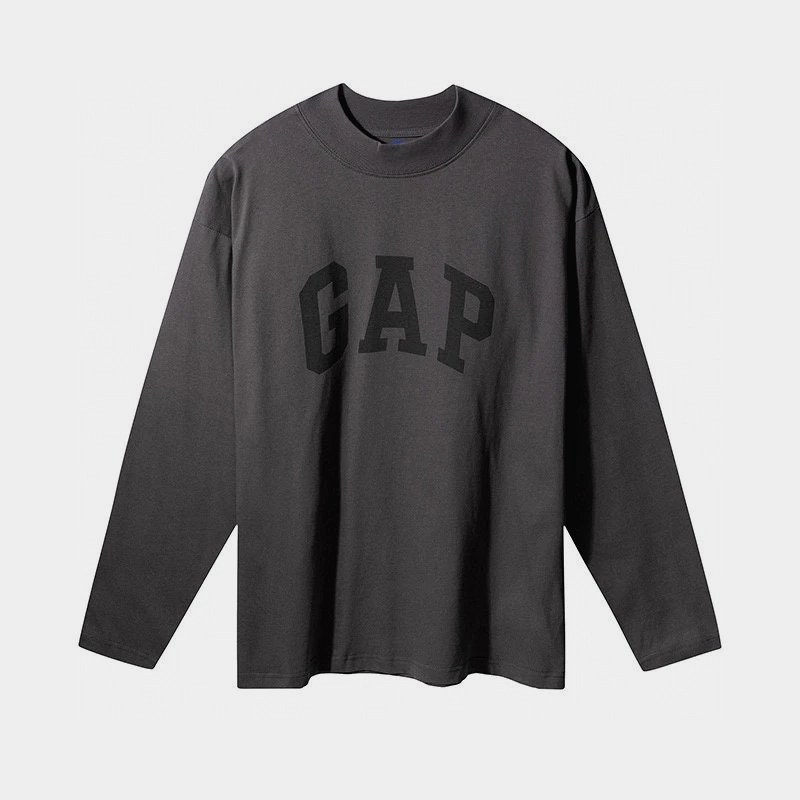 Gap Yeezy Balenciaga Dove long-sleeve tee in charcoal gray, cut oversized