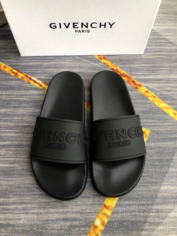 Givenchy black slides with embossed lettering, listed in a full EU 35–45 run