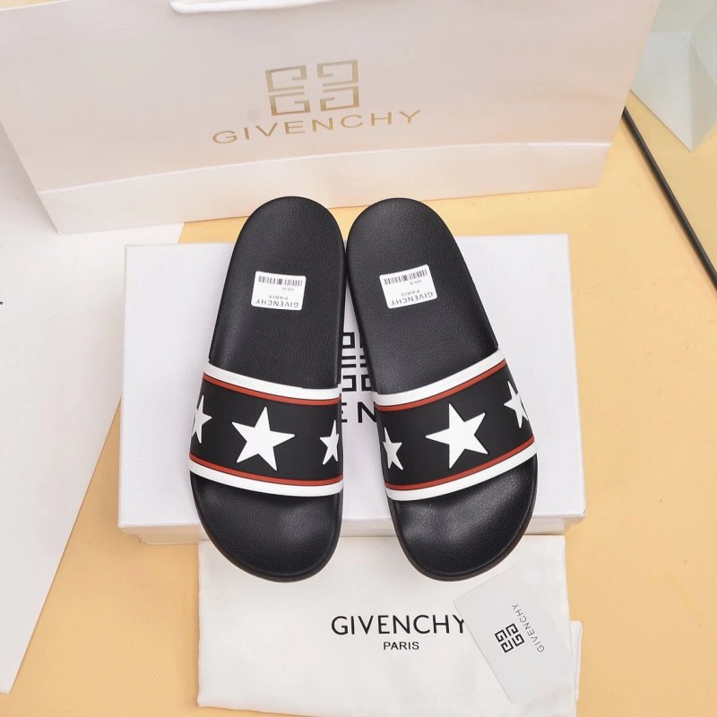 Black Givenchy Slides With Embossed Lettering, in a 35–45 Couples' Size Run