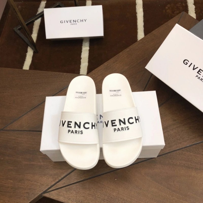 Givenchy White Slides With Embossed Lettering, Offered in Sizes 35–45