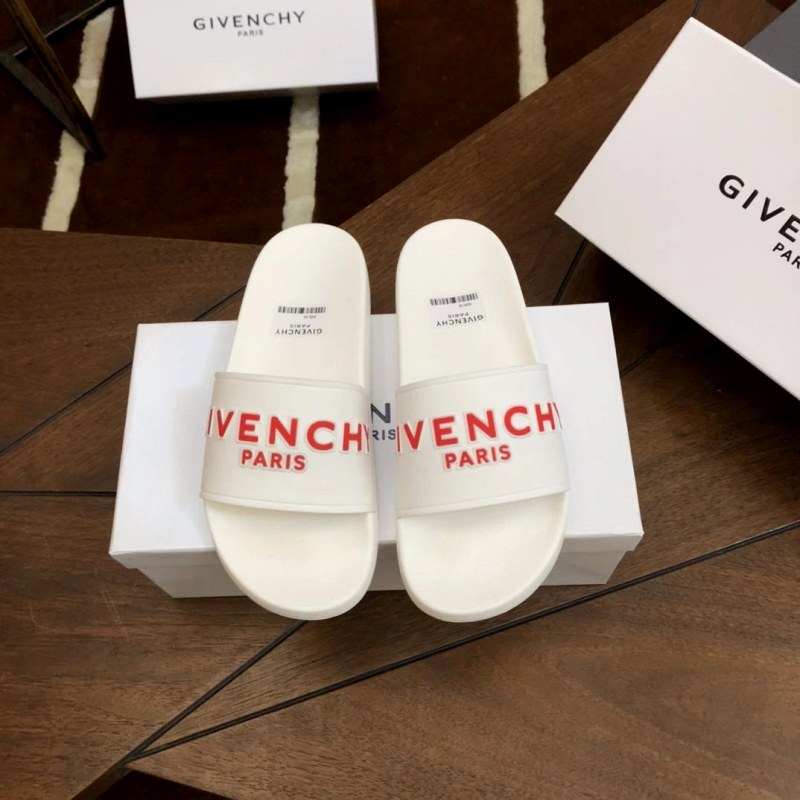 Givenchy White Slides: Embossed Lettering on an Imported Rubber-Look Upper, EU 35–45