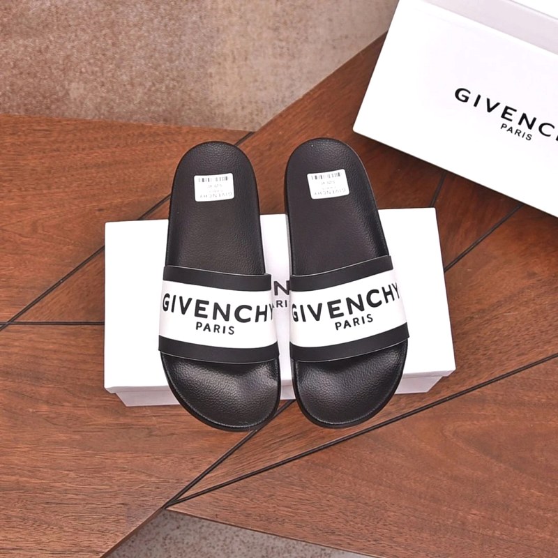 Givenchy Black Slide with Embossed Lettering on an Imported Rubberized Upper