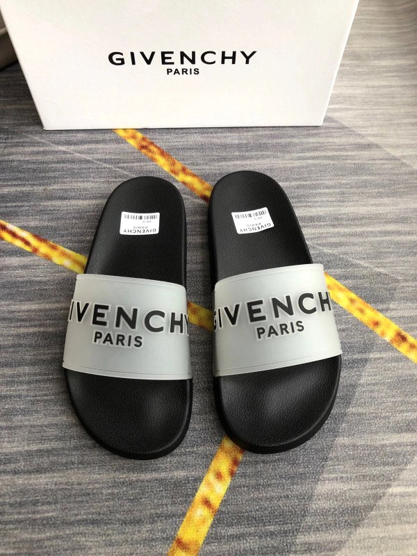 Givenchy black slide sandal with embossed lettering, listed in sizes 35–45