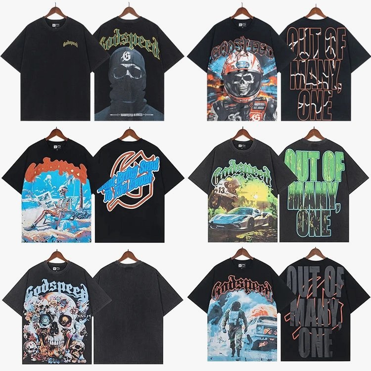 Godspeed Washed Multicolor Tees: Boxy Cotton Crews With Dropped Shoulders and 40-Plus Print Options