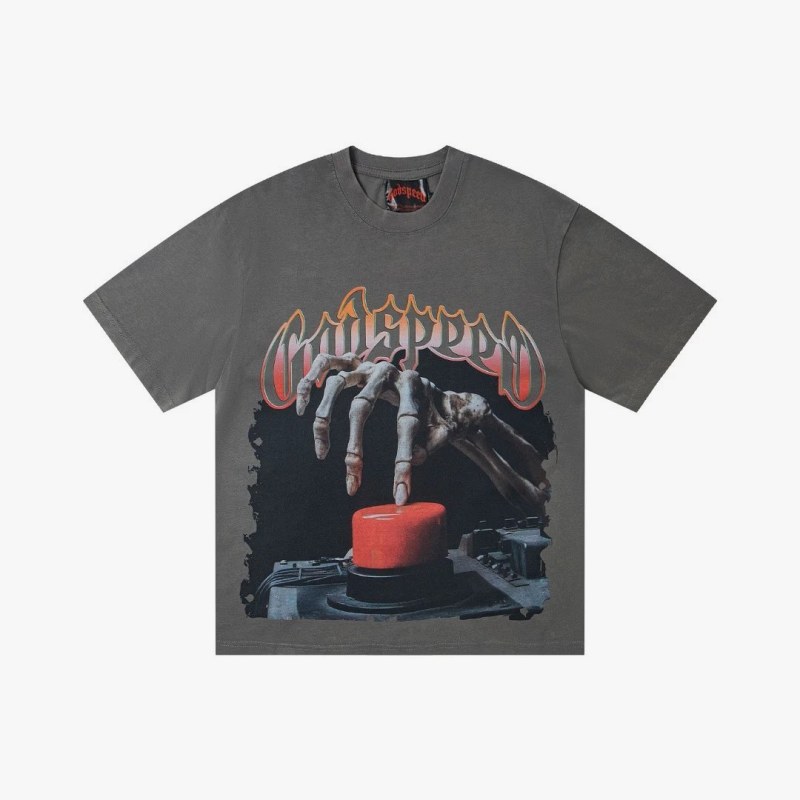 Godspeed Washed Gray Tee With White-Ink DTG Print, S–XL